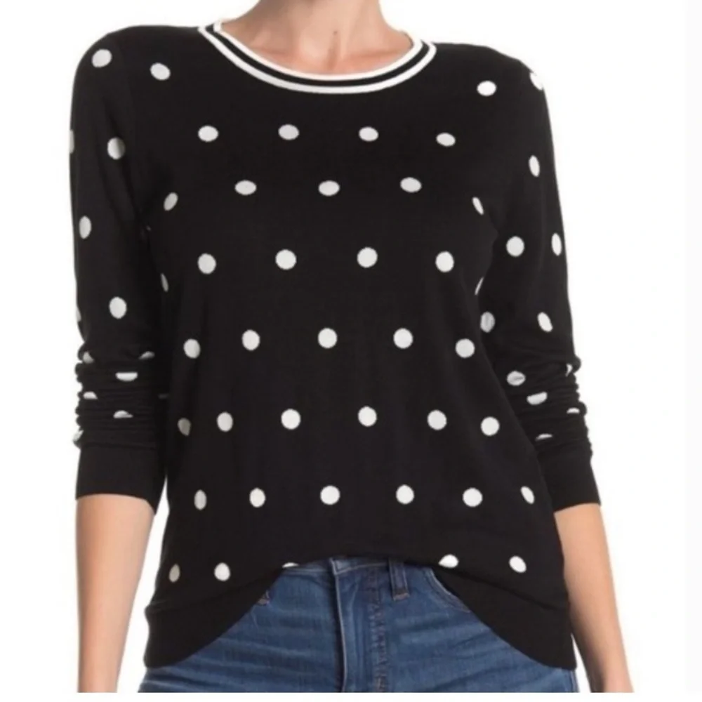 J. Crew black label black white polka dots crewneck sweater cotton Medium
